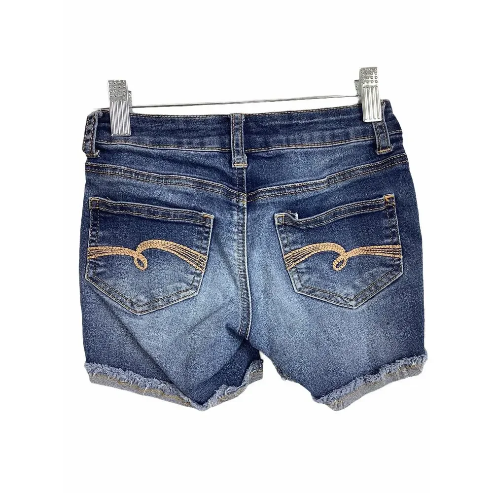 Justice Girl's Faded Dark Wash Blue Denim Jean Shorts Kid's Youth Size 7
